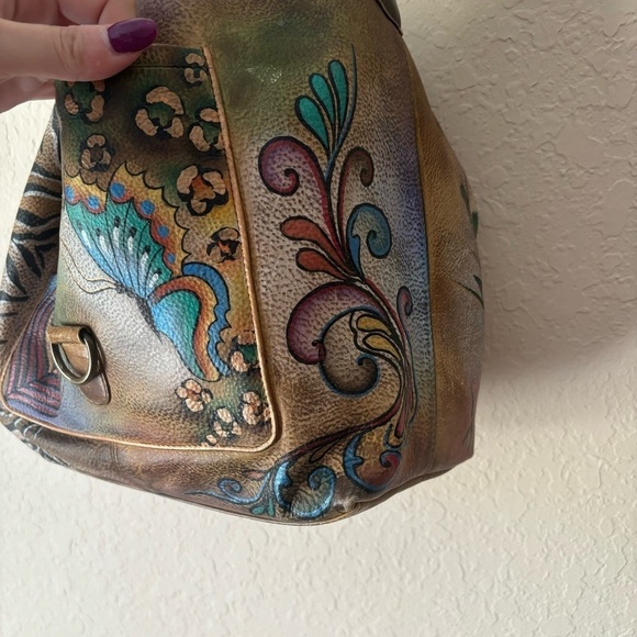 Anuschka | Women's Genuine Leather Hand-painted Butterfly Floral Shoulder Bag - Picture 4 of 15